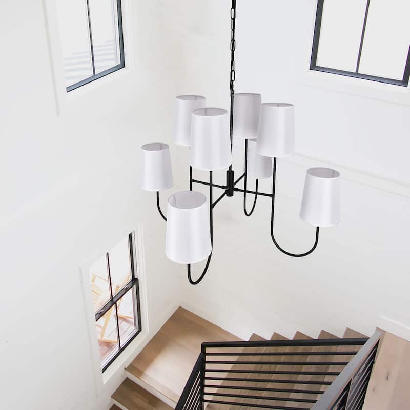 8 - Light Dimmable Tiered Chandelier - Matte Black