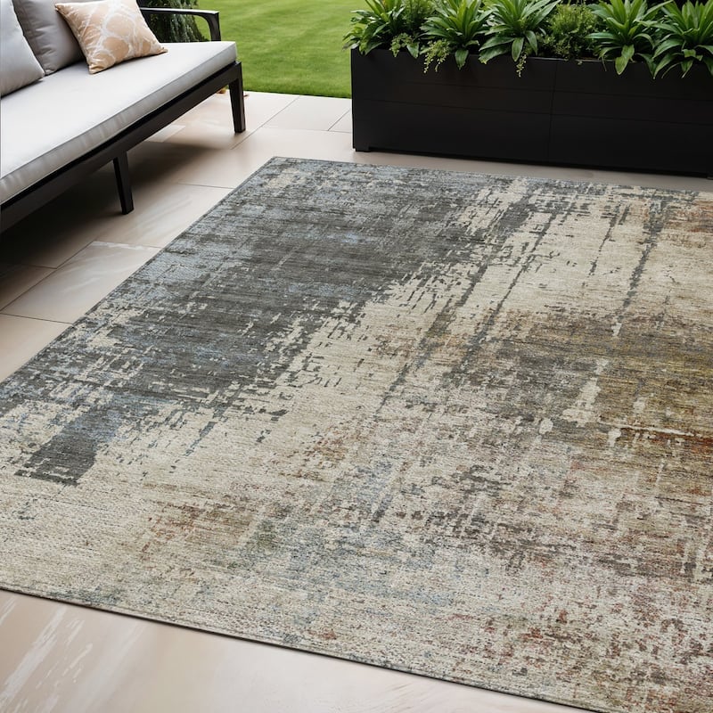 HomeRoots Abstract Transitional Rectangle Outdoor Rug - 5' X 8'