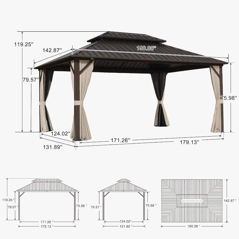 PURPLE LEAF Gazebo Outdoor Gazebo with Dual-Layer Galvanized Steel Double Roof Aluminum Gazebo with Netting and Curtains Bronze