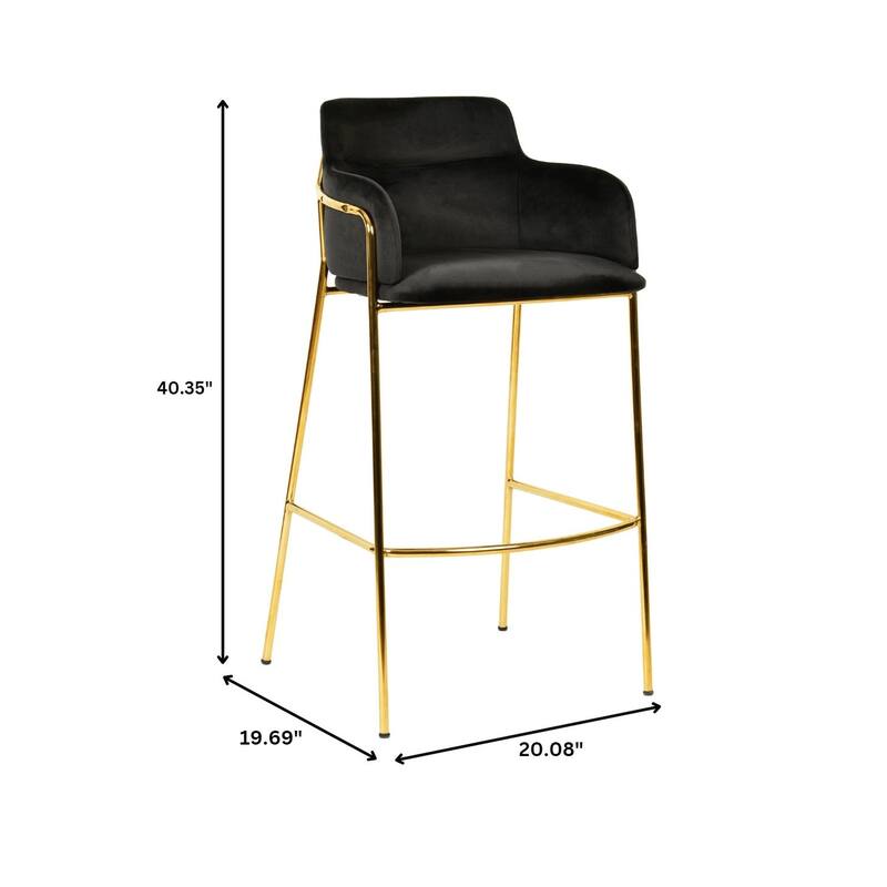 LeisureMod 40" Low-Back Velvet Upholstered Bar Stool with Gold Stainless-Steel Frame for Home Living Room Kitchen & Bar