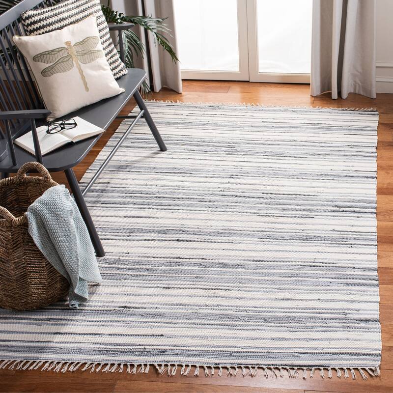 SAFAVIEH Handmade Rag Rug Jakayla with Fringe Casual Stripe - 10' x 14' - Ivory/Grey