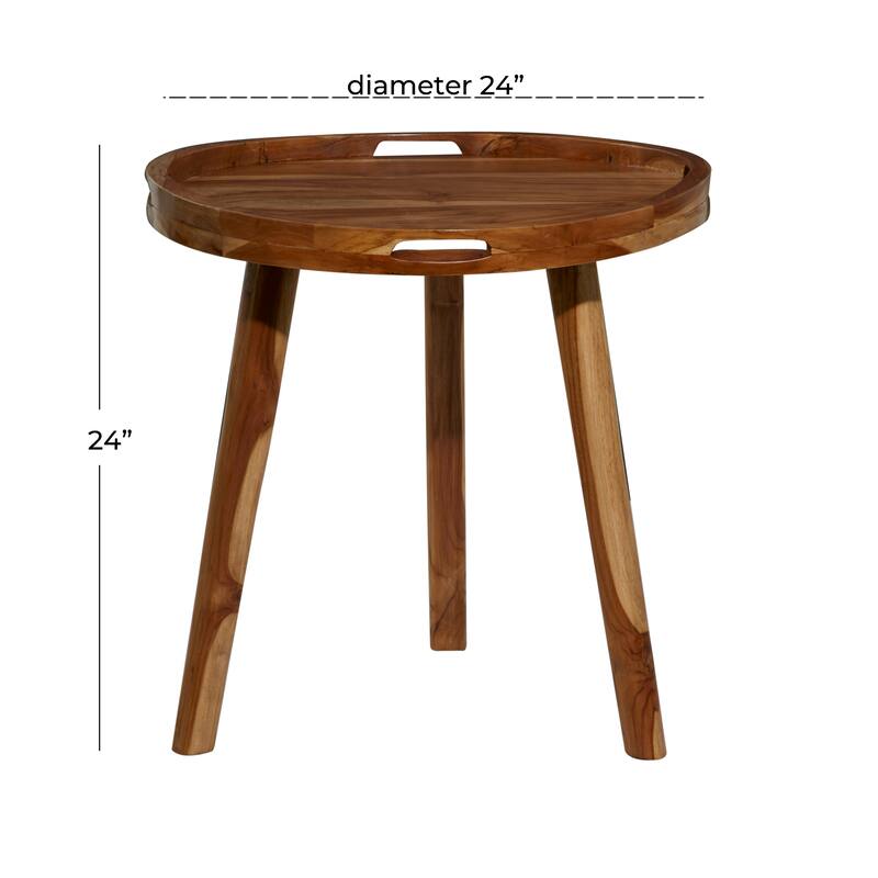 Teak Wood Accent Table with Tripod Legs and Slot Handles - Brown - Roche River Decor - 24"W x 24"L x 24"H