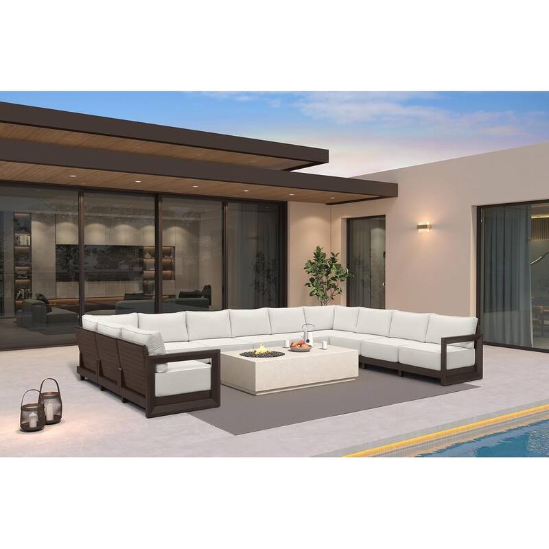 PURPLE LEAF Caesar U-Shaped White Outdoor Couch with 9.6" Thick for Yard Porch Deck Patio Conversation Sets - 11 Seats - U-shaped