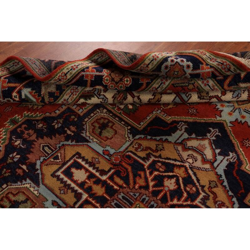 Orange Medallion Heriz Serapi Indian Area Rug Hand-Knotted Wool Carpet - 8'11"x 11'9"