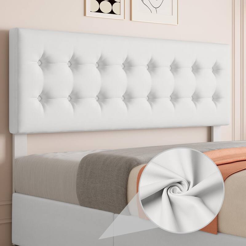 Full Bed Frame with Headboard and 4 Storage Drawers, Platform Bed Frame Square Stitched Button Tufted