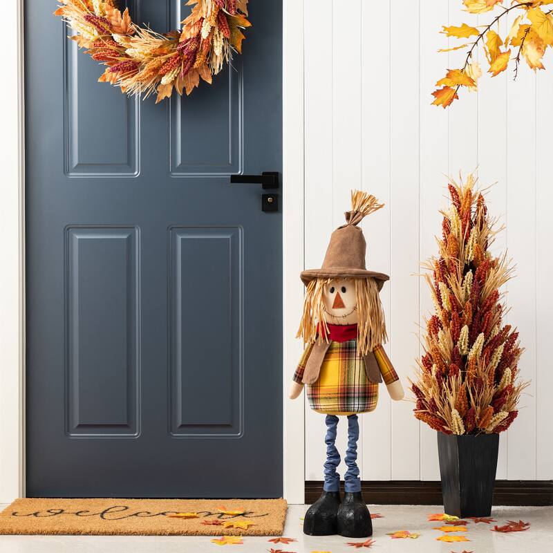 Glitzhome Fall Fabric Scarecrow Porch Decor With Telescoping Legs - 33~38"H