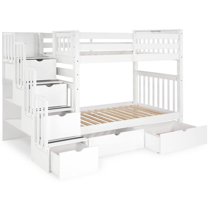 Taylor & Olive Trillium Tall Twin over Twin Stairway Bunk Bed, Drawers