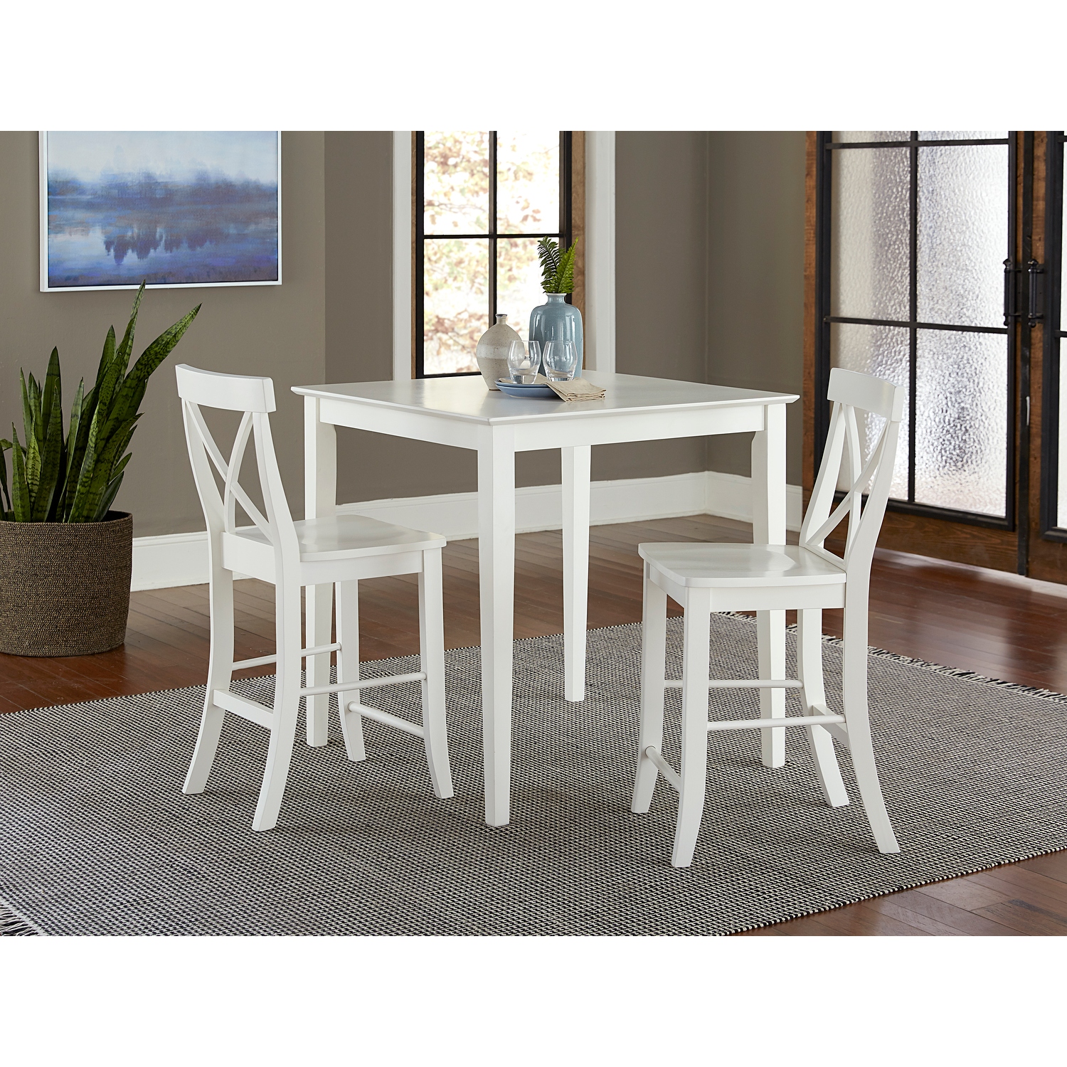 36 x 36 in. Solid Wood Counter Height Dining Table with 2 X back