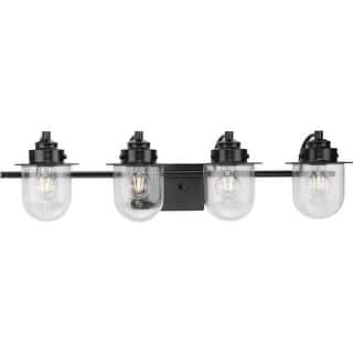 Northlake Collection Four-Light Matte Black Clear Glass Transitional Bath Light - 32.5 in x 7.5 in x 8 in