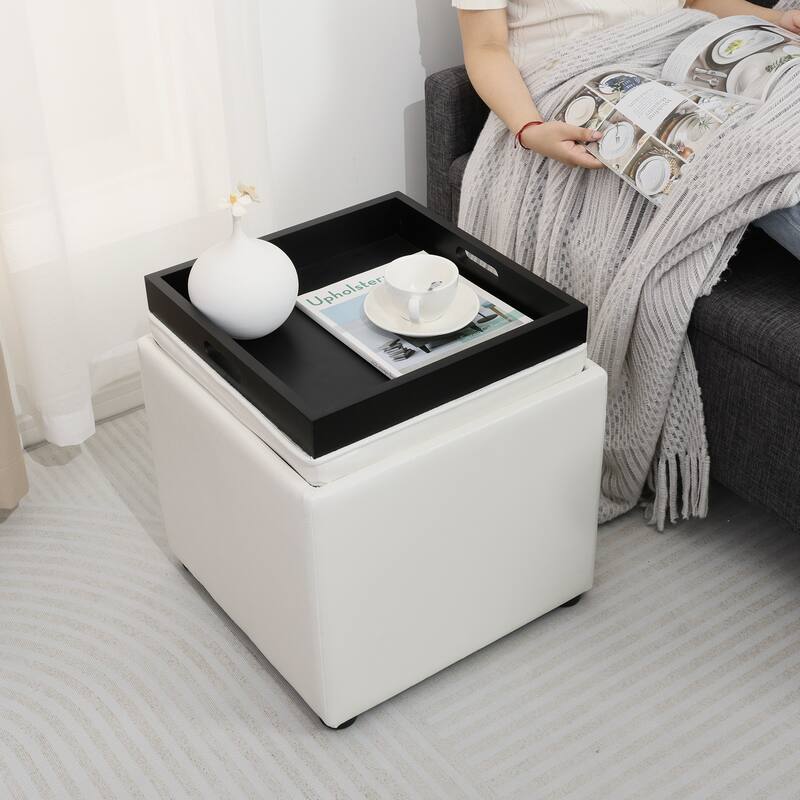 Adeco Storage Ottoman With Tray