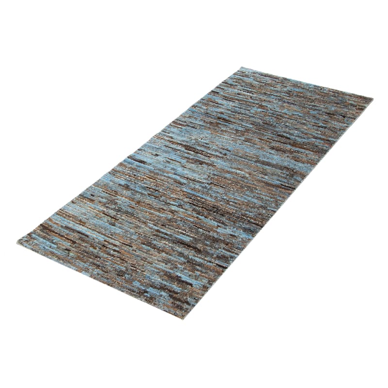 ECARPETGALLERY Hand-knotted Tangier Blue Wool Rug - 3'1 x 7'8