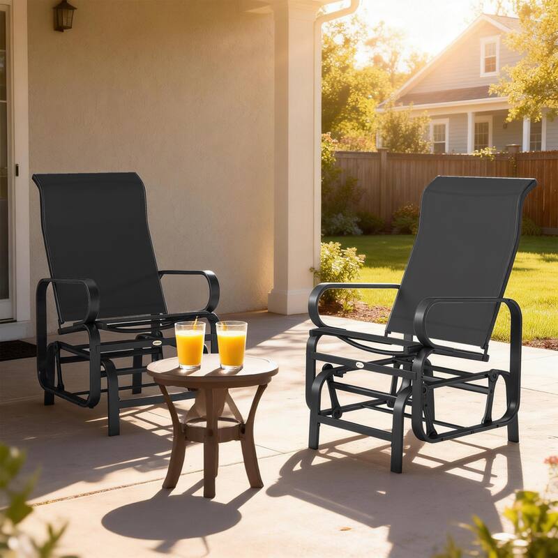 Outsunny Outdoor Glider Chair Set of 2, Gliders for Outside Patio with Smooth Rocking Mechanism , Black