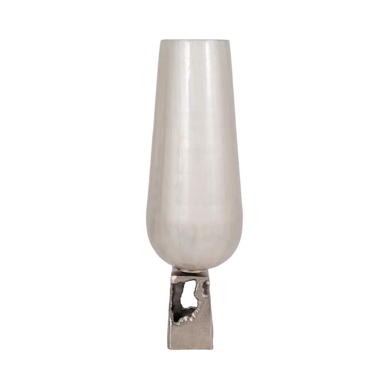 Sagebrook Home Glass and Metal Aluminum Vase with Sculptural Base - 8" x 8" x 26"