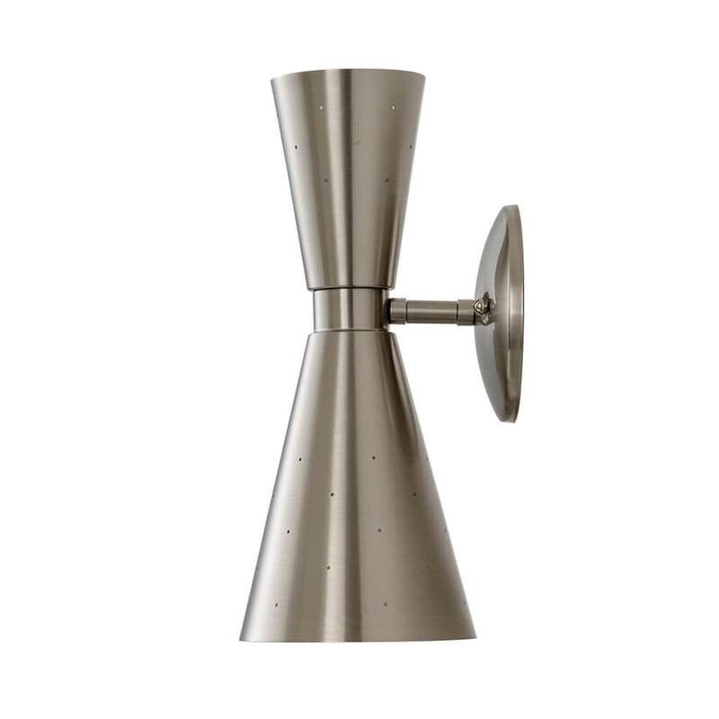 2-Light Mid-century Double Cone Hourglass Wall Light - Brass Nickel