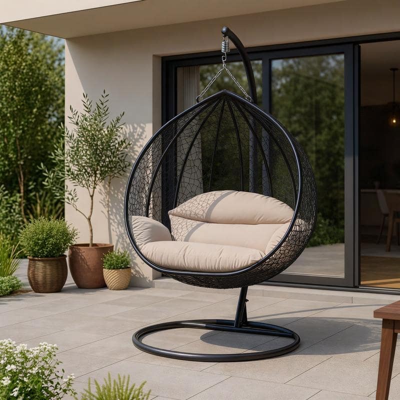 2-Person Outdoor Hanging Egg Chair with Teardrop Frame, Weather-Resistant Cotton Cushioned Seat for Patio and Indoor Use