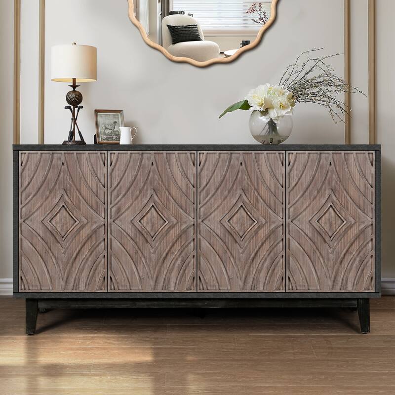 Mid Century Sideboard Buffet Cabinet With Solid Wood Legs 60" Kitchen Storage Cabinet Credenza