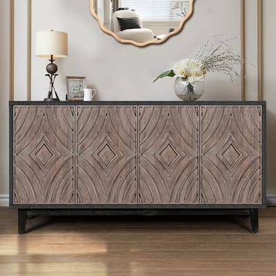 Mid-Century Sideboard Buffet Cabinet with Wood Legs, 60" Kitchen Storage Credenza with 4 Doors, Shelves, Accent Console Table