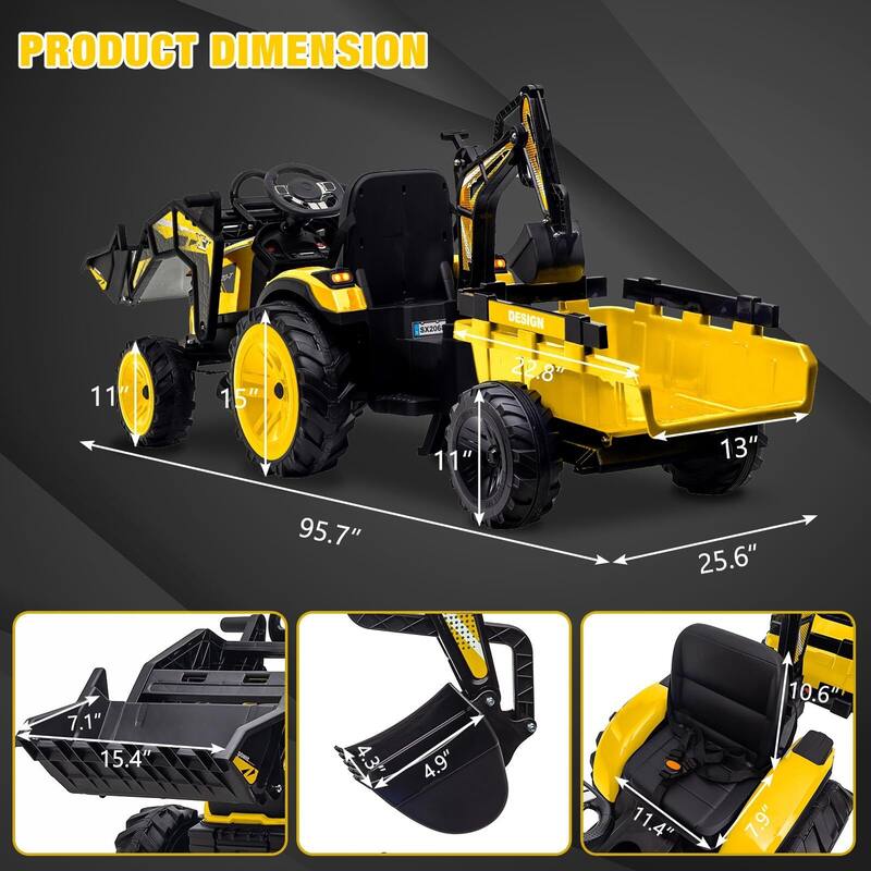 3 in 1 Ride on Tractor, Excavator & Bulldozer