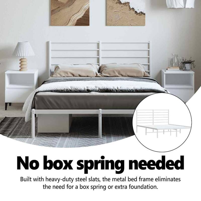 vidaXL Metal Bed Frame with Headboard, No Mattress