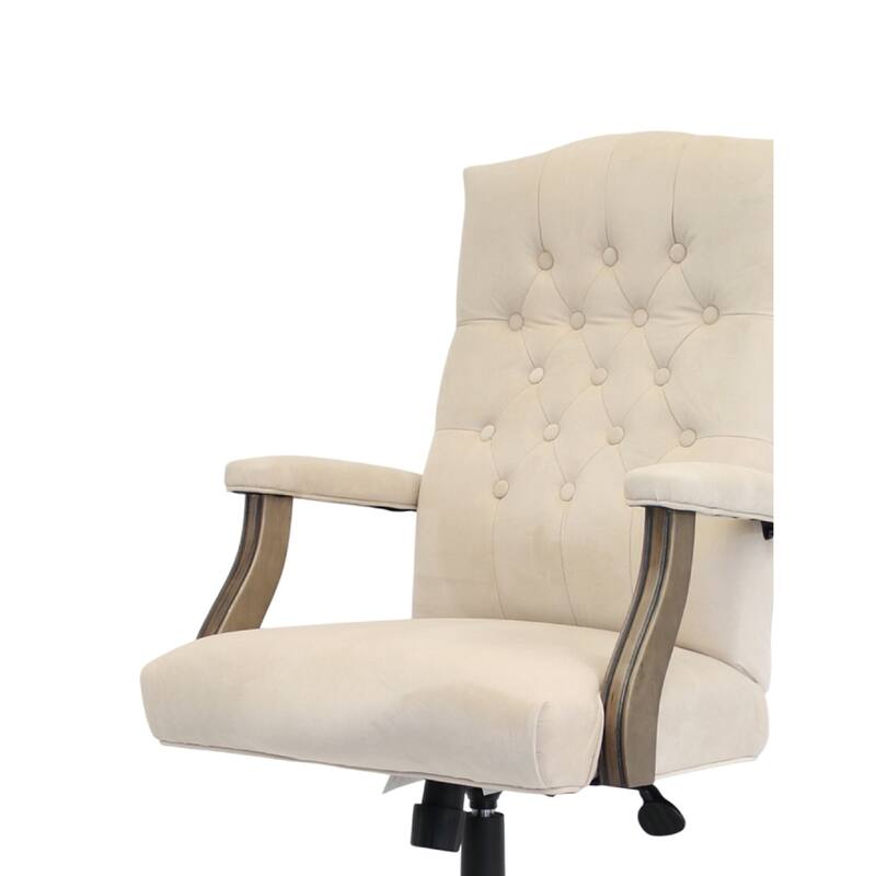 Jake Executive Armchair with Driftwood Finish, Champagne Tufted Velvet