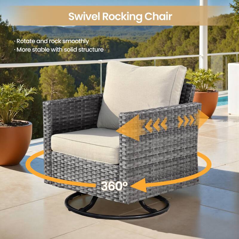 XIZZI 8-piece Patio Wicker Furniture Set with Swivel Chair
