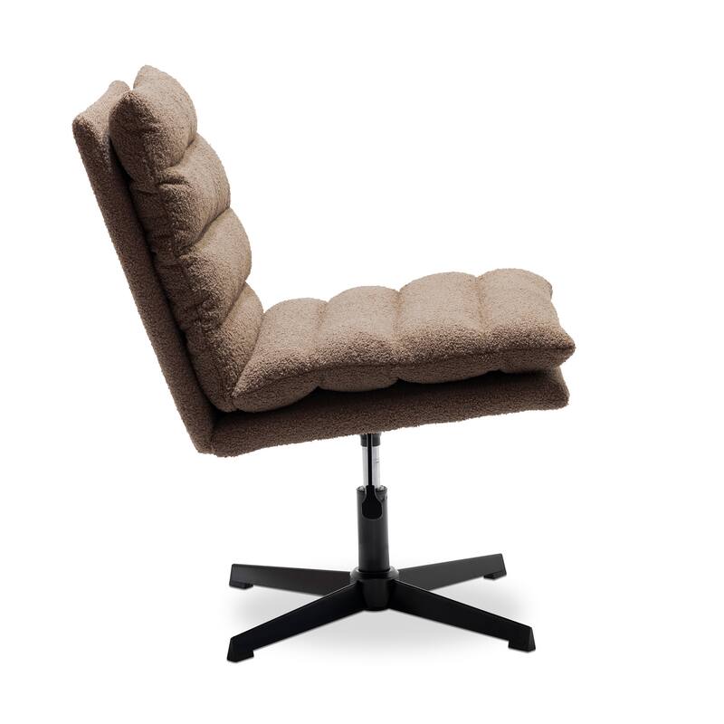 Modern Teddy Fabric Lounge Chair, Adjustable Height, 360° Swivel Armless Accent Chair with Sturdy Metal Base