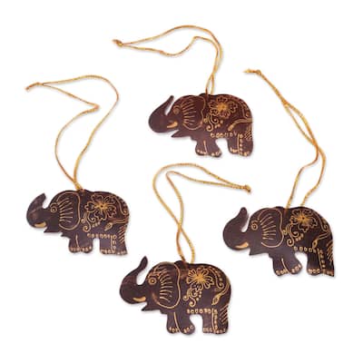 Novica Handmade Imperial Elephants Coconut Shell Ornaments (Set Of 4)