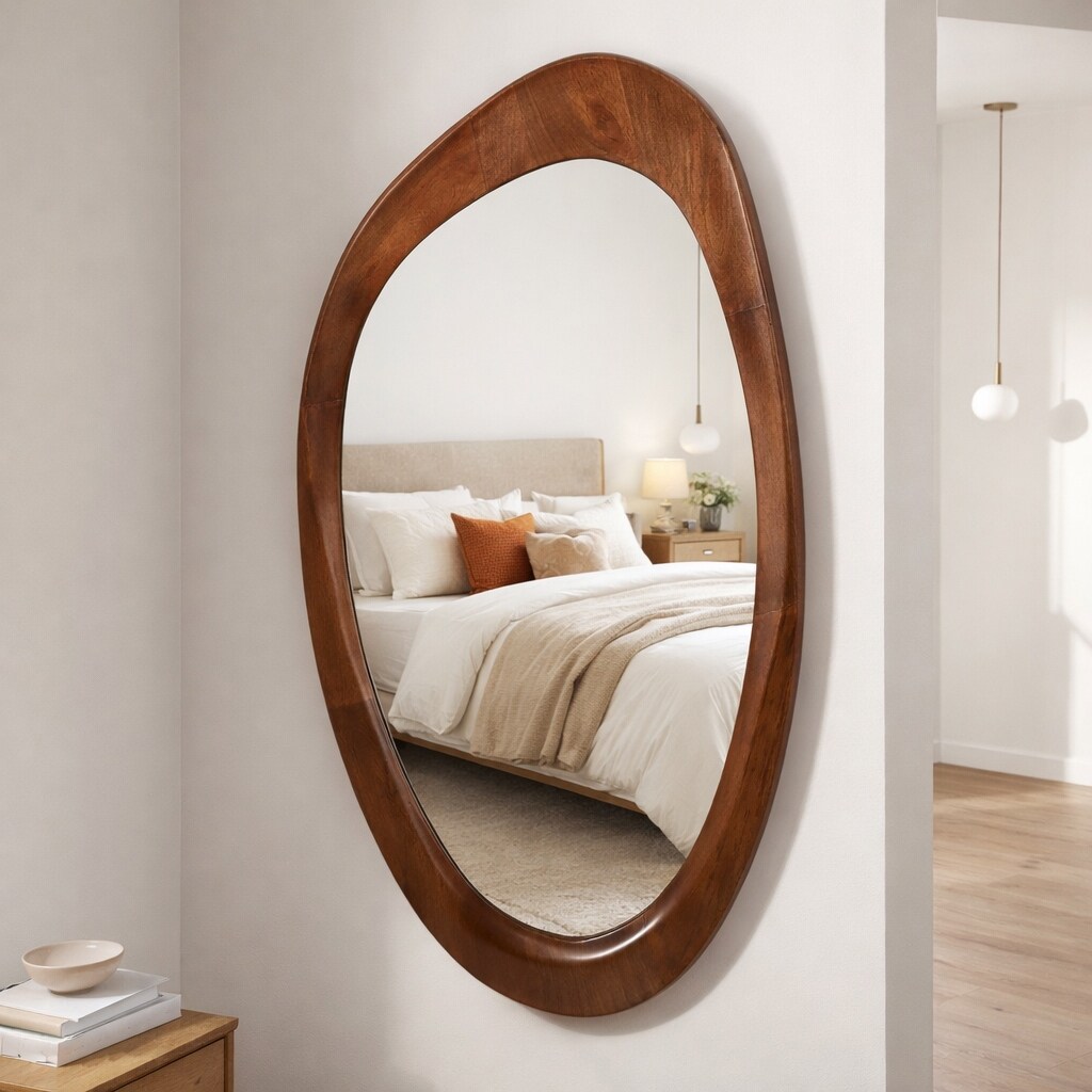 Decorative Oval Wooden Wall Mirror - 62.5