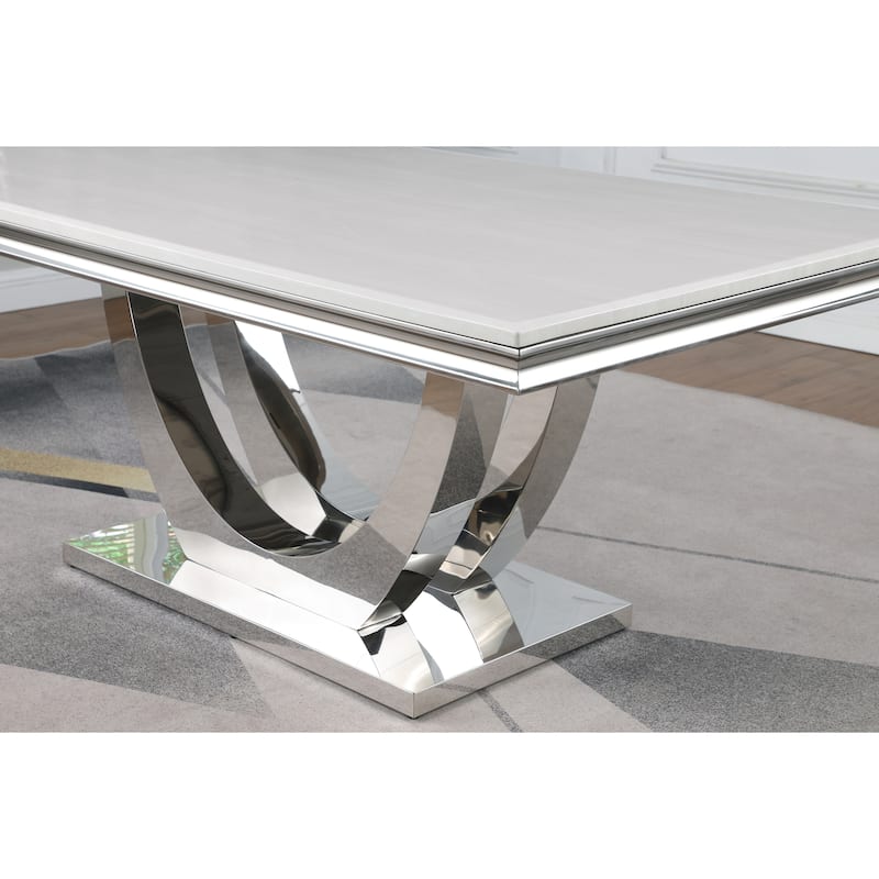 Luxurious Faux Marble Top Dining Table with Chrome Base