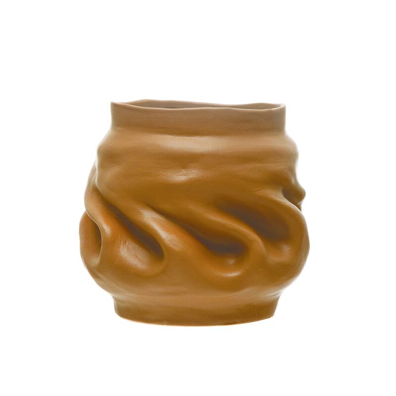 Stoneware Pinched Planter - 9.8"L x 9.8"W x 8.9"H - Brown - 9.8"L x 9.8"W x 8.9"H