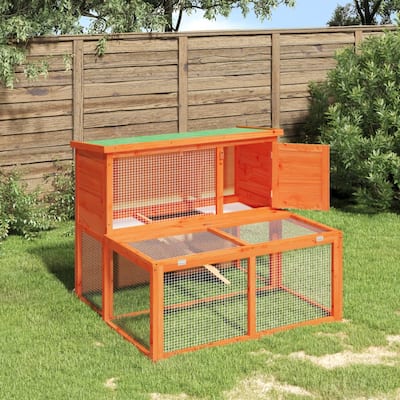 vidaXL Rabbit Hutch Brown 40.2"x35.4"x33.3" Solid Wood Pine - 40.2" x 35.4" x 33.3"