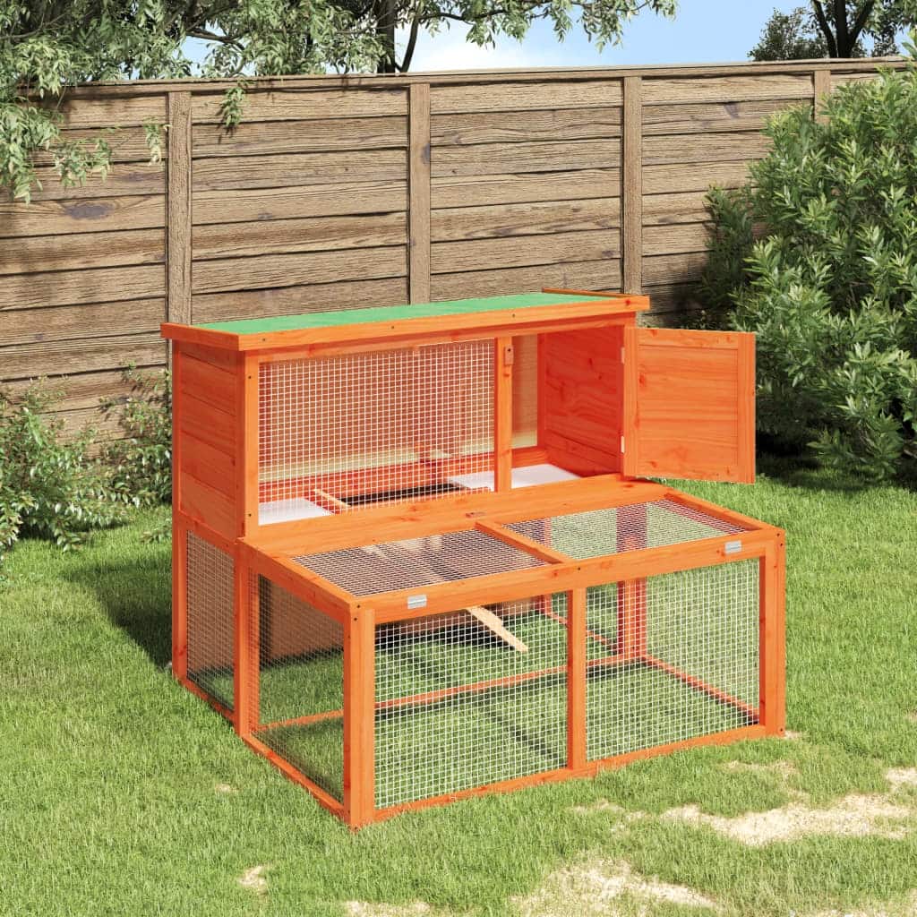 vidaXL Rabbit Hutch Brown 40.2"x35.4"x33.3" Solid Wood Pine - 40.2" x 35.4" x 33.3"