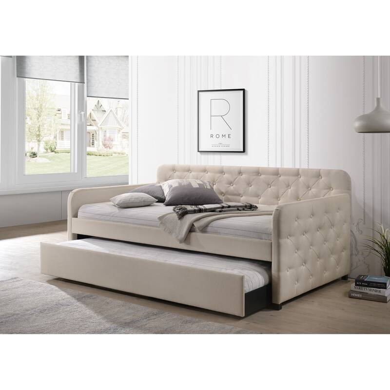 Uma Twin-size Upholstered Tufted Daybed with Twin Trundle - Beige