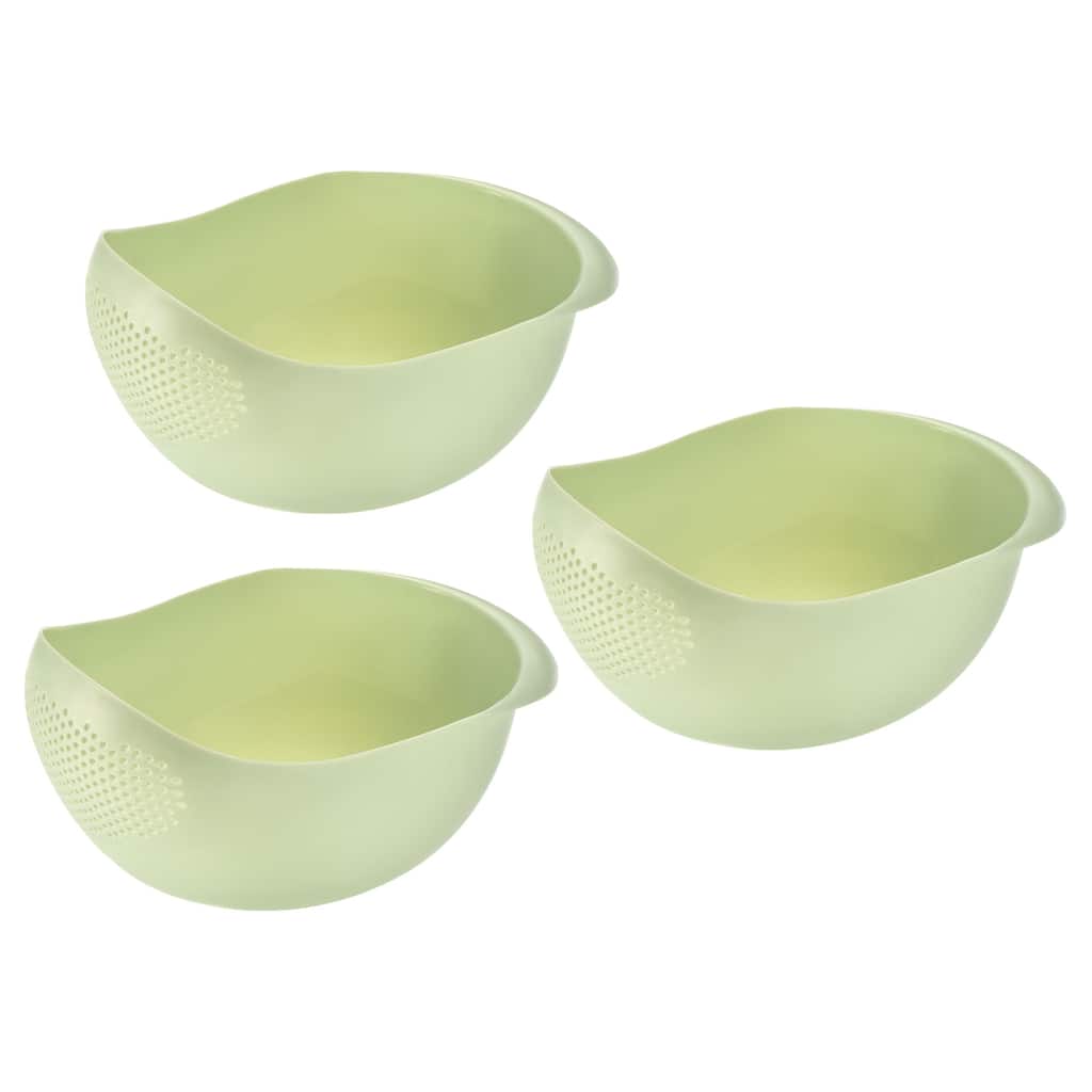 3pcs Rice Cleaning Basket Washing Basket Vegetable Fruit Draining Bowl - Green