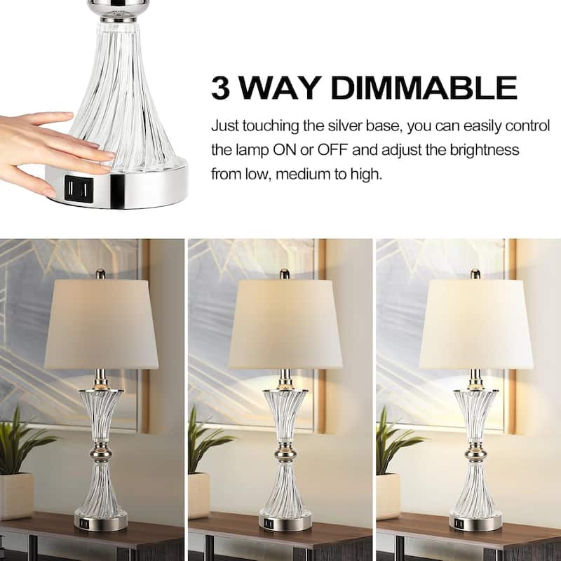 Touch Control Table Lamp for Bedrooms 3 Way Dimmable White Drum Shade Modern Bedsides Nightstand lamp Set of 2