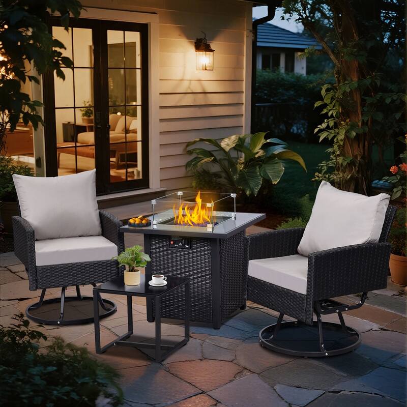 4 PCS Swivel Patio Conversation Set With Square Fire Table - Gray