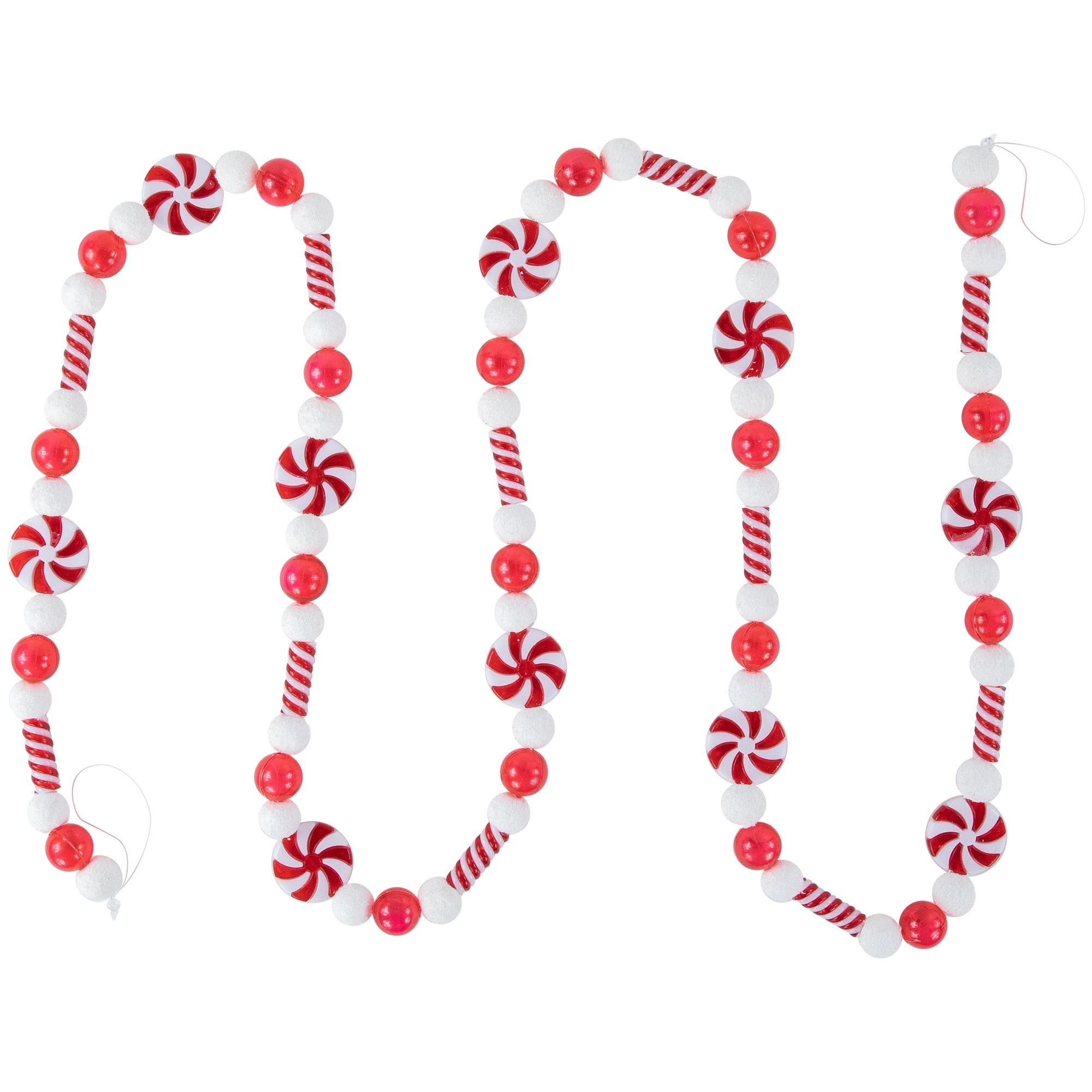 6' Red and White Frosted Peppermint Candy Christmas Garland Unlit