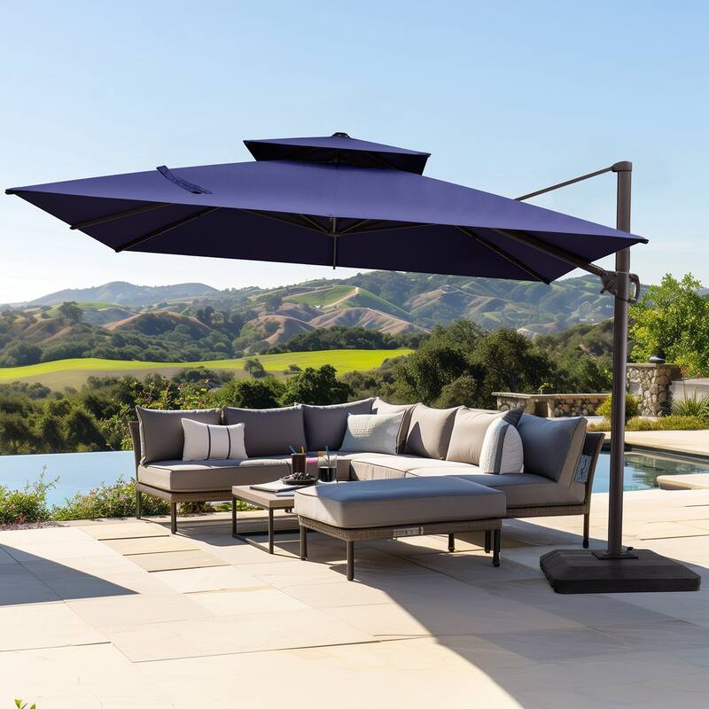 Outdoor Patio Offset Cantilever Umbrella 360-Degree Rotation with Base
