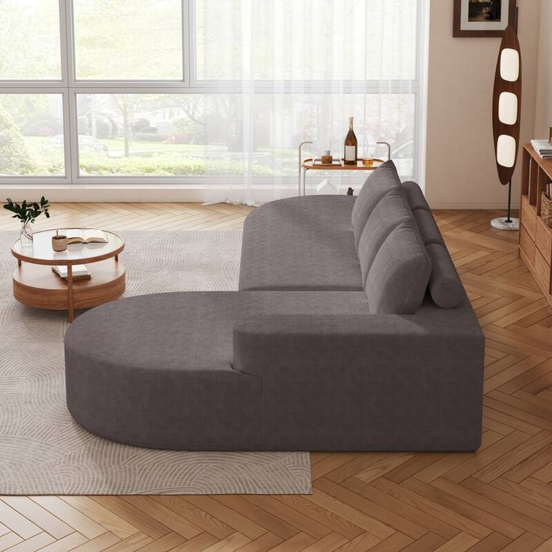 108.5" Modern Curved Chenille Upholstered Sectional Sofa with 3 Pillows