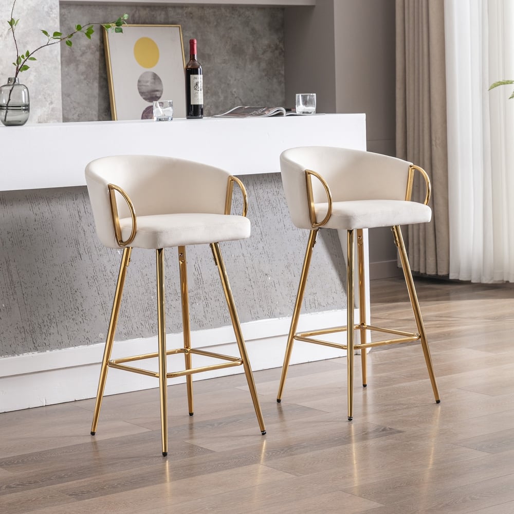 Ostweer Furniture Set of 2 30'' Velvet Simple Base Bar Stool - Cream