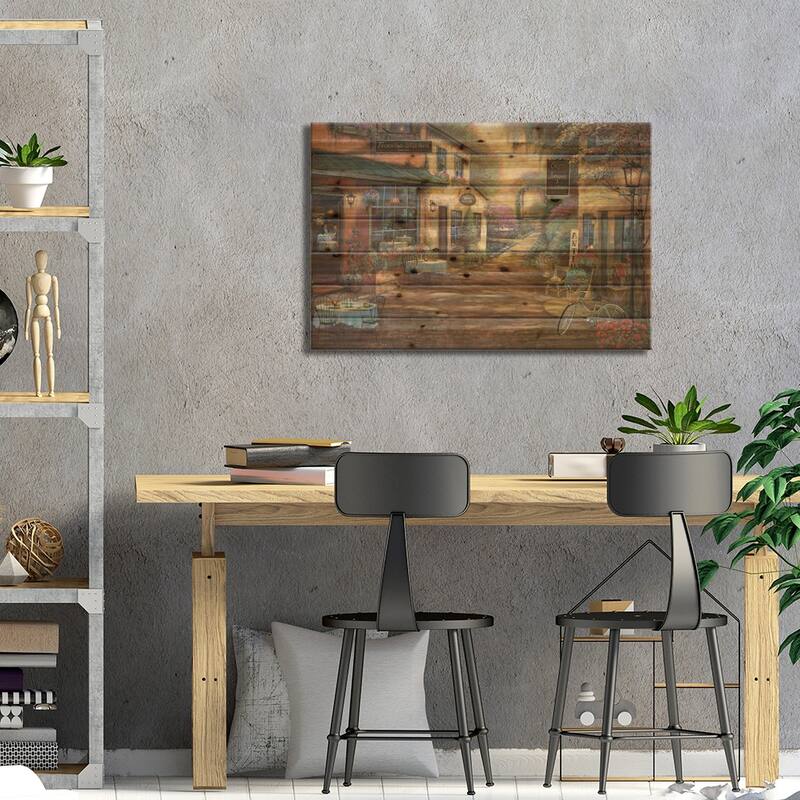 French Town Print On Wood by Ruane Manning - Multi-Color