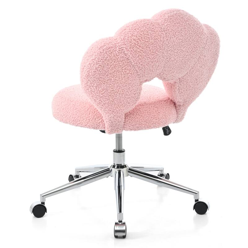 Criss Cross Chair with Wheels, Teddy Fabric Home Office Chair, 360°Swivel Height Adjustable Swivel Vanity Chair