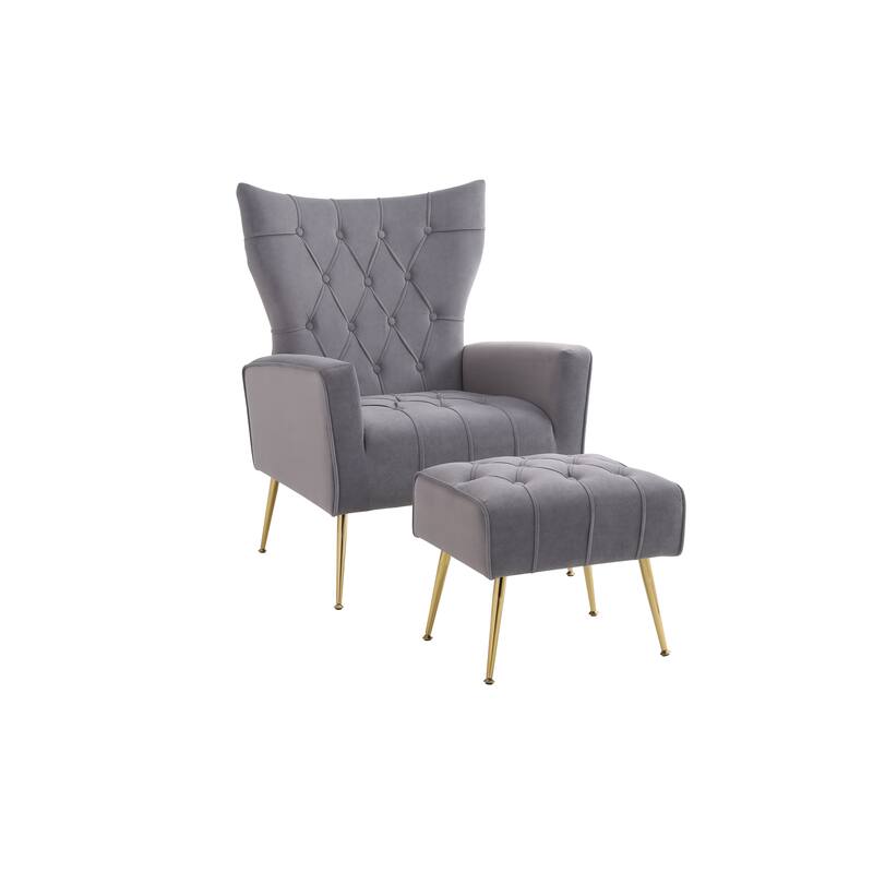 Gray 31.5" Velvet Button Tufted Arm Chair