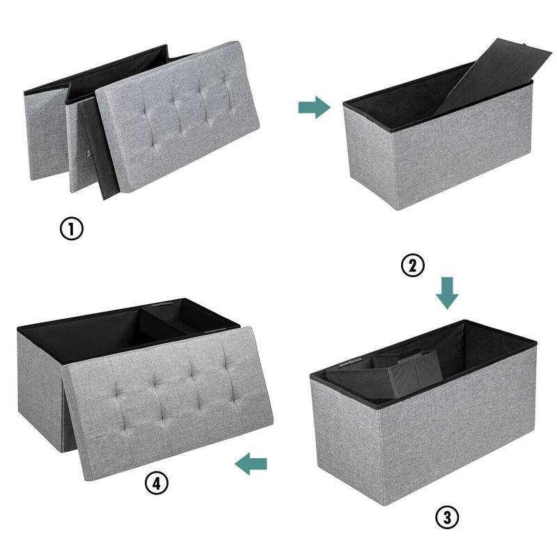 Foldable Storage Ottoman Bench with Removable Bin Upholstered Seat Chest for Bedroom Living Room Entryway