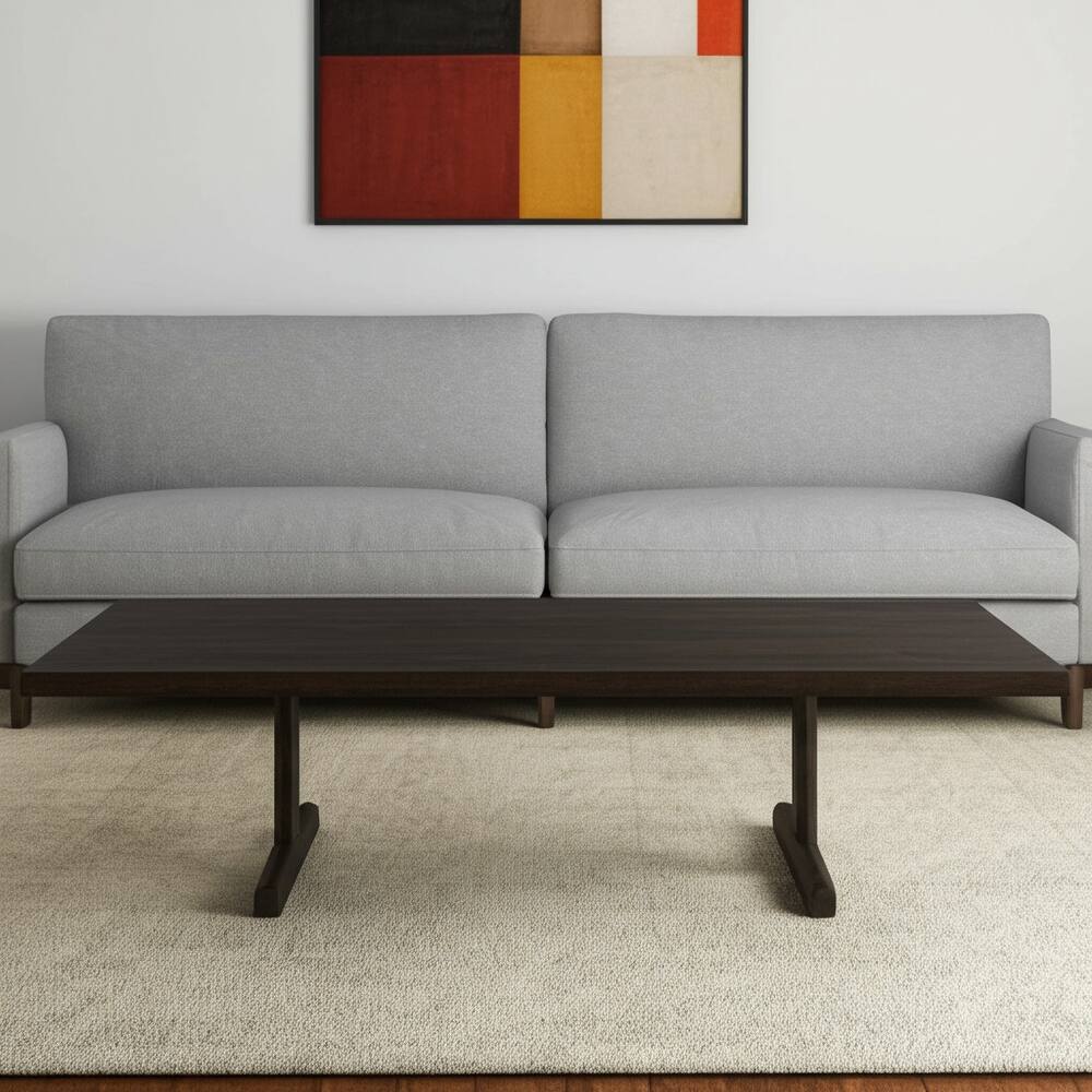 HomeRoots 55" Dark Brown Solid Wood Double Pedestal Coffee Table - 55' X '17' X '30