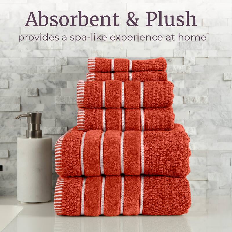 6-Piece Towel Set - Combed Cotton Rice Weave Bathroom Accessories by Lavish Home (Brick)