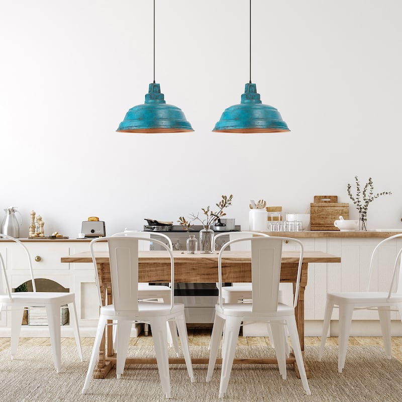 Fabron River of Goods Faux Blue Patina Metal 20.5-Inch Pendant Light with Adjustable Hanging Cord - 20.5" x 20.5" x 14/79"