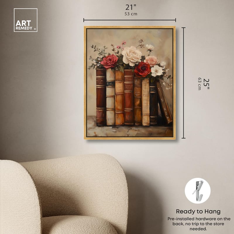 Bookshelf Bouquet II Canvas by Art Remedy