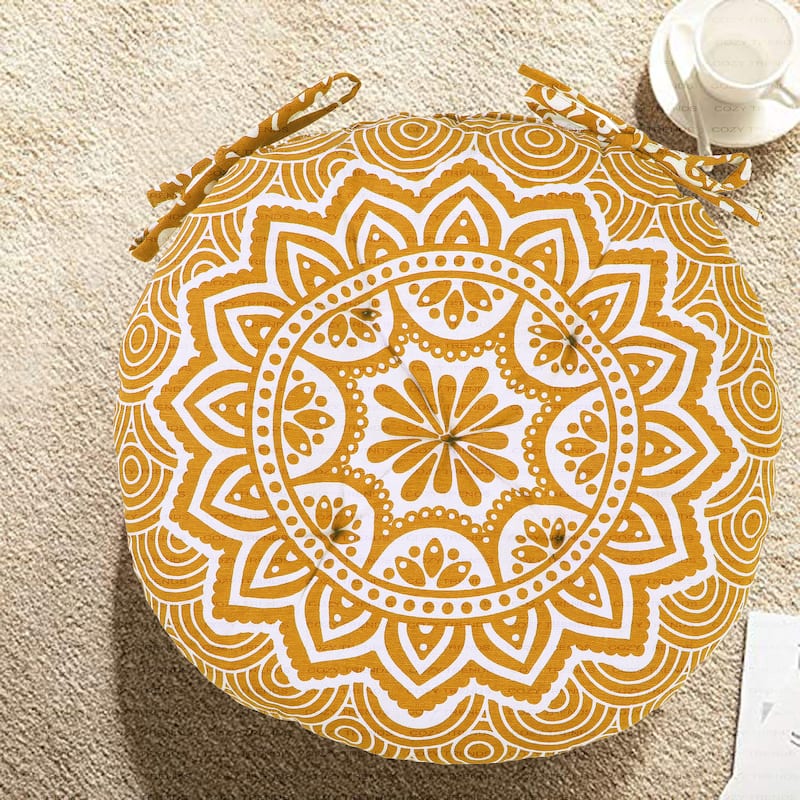 16" Round Tufted Chair Pads Cushions with Ties – Thick, Comfortable Seat Cushions for Dining Chairs/Office Chairs/ Bar Stool