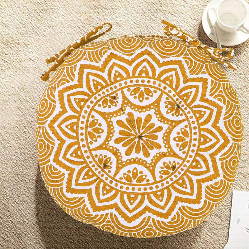 Handmade Cotton Round Chair Pads Cushions Seat Pad with Ties 15''x15'' for Dinning Chairs Office Chair Bench (Set of2)